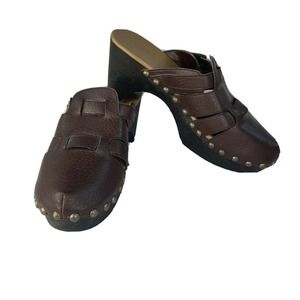 CAROLINA COLOURS Brown Mules With Wood grain bottom Shoes Women's Size 7 M